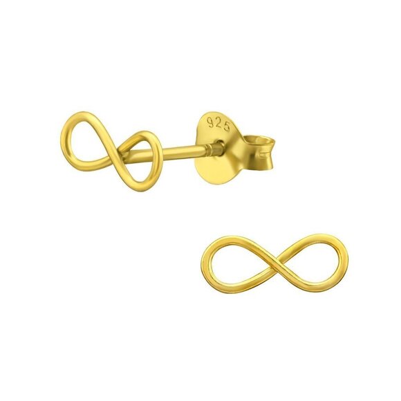 24k Gold Vermeil Infinity Tiny Stud Earrings - Picture 1 of 8